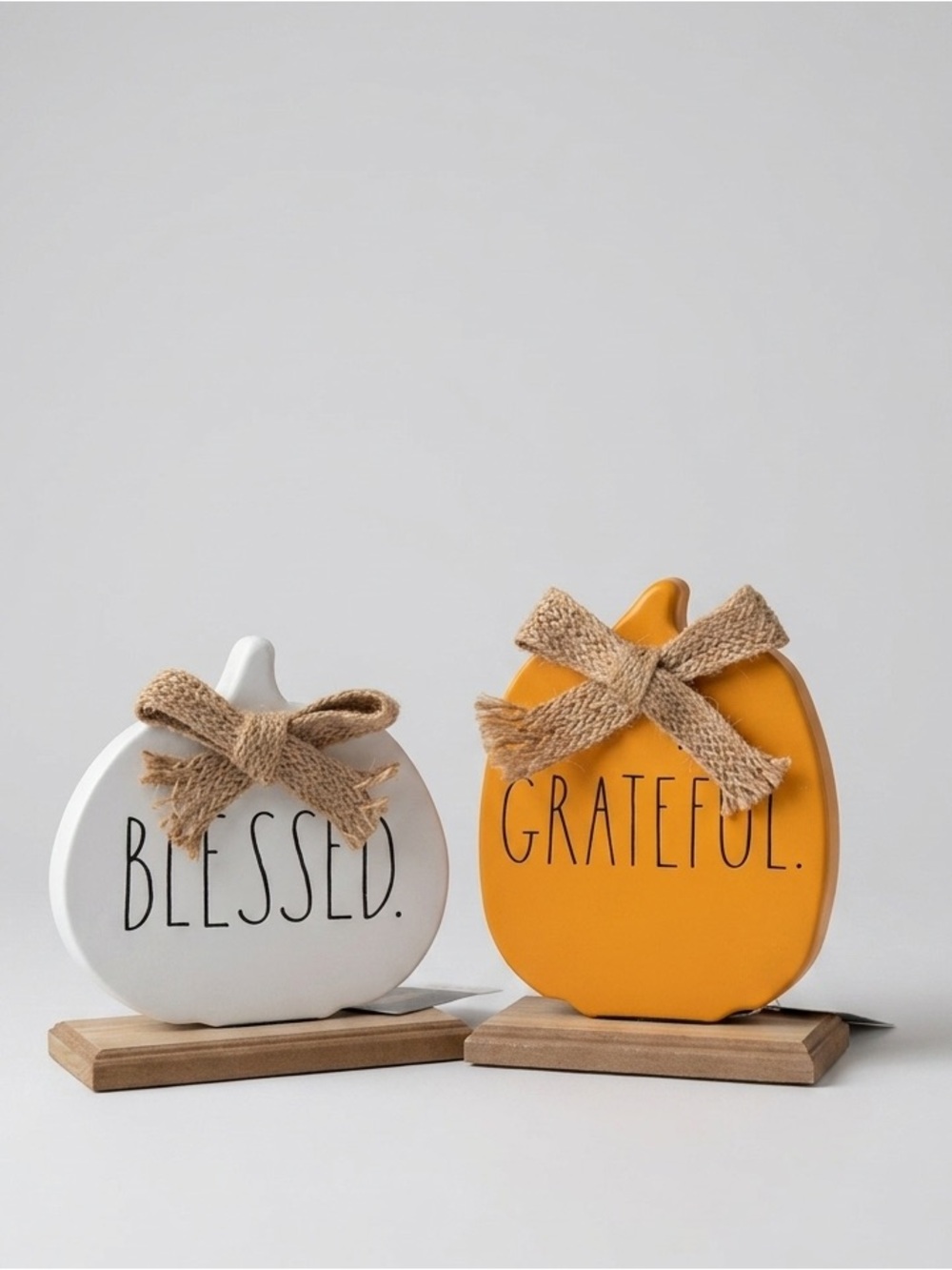 Rae Dunn Blessed Grateful Wood Base Pumpkin Fall Thanksgiving Decor Set NWT
